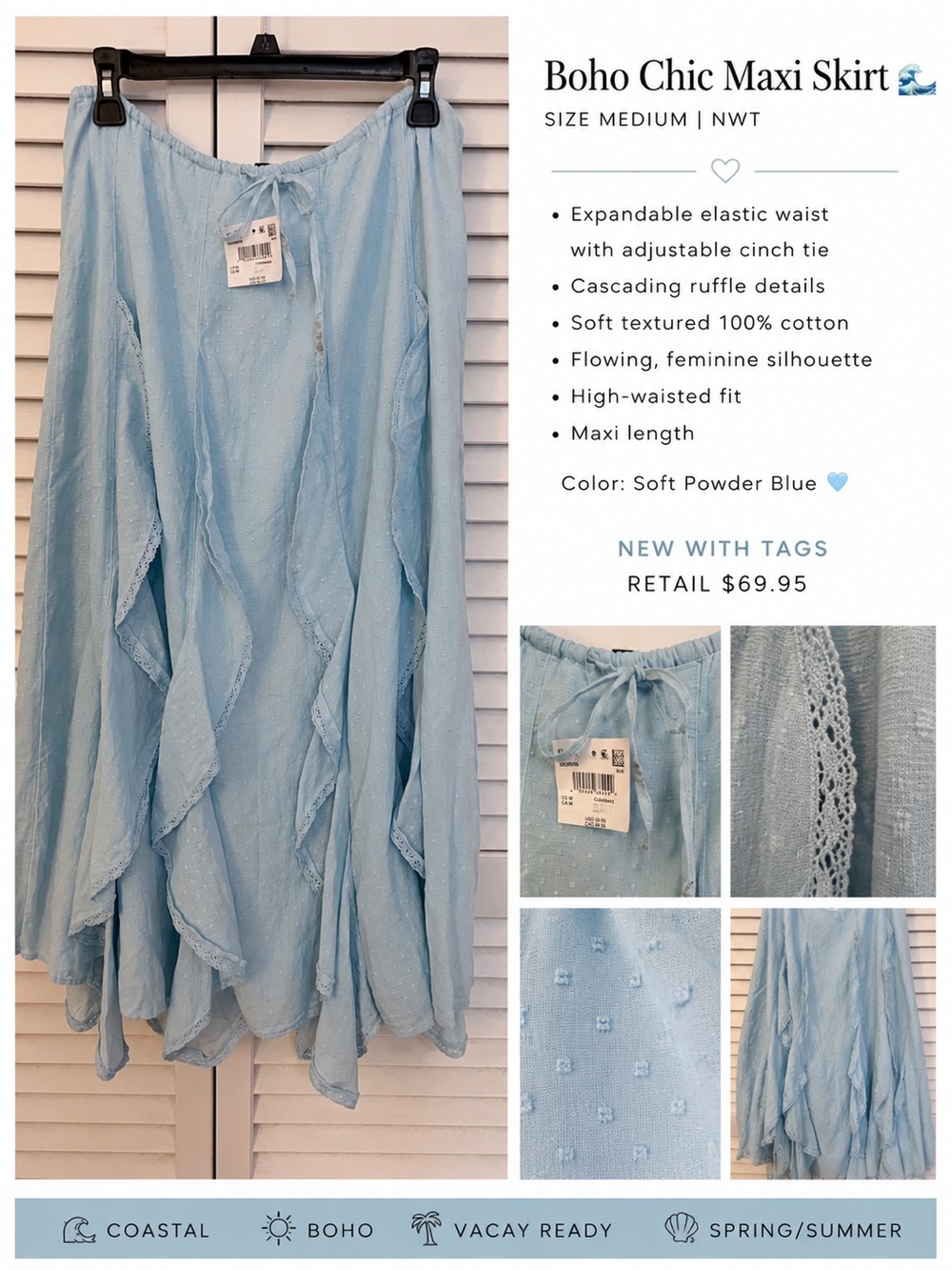American Eagle maxi skirt, flowy skirt, cottagecore, coastal medium 💙 - Picture 2 of 9